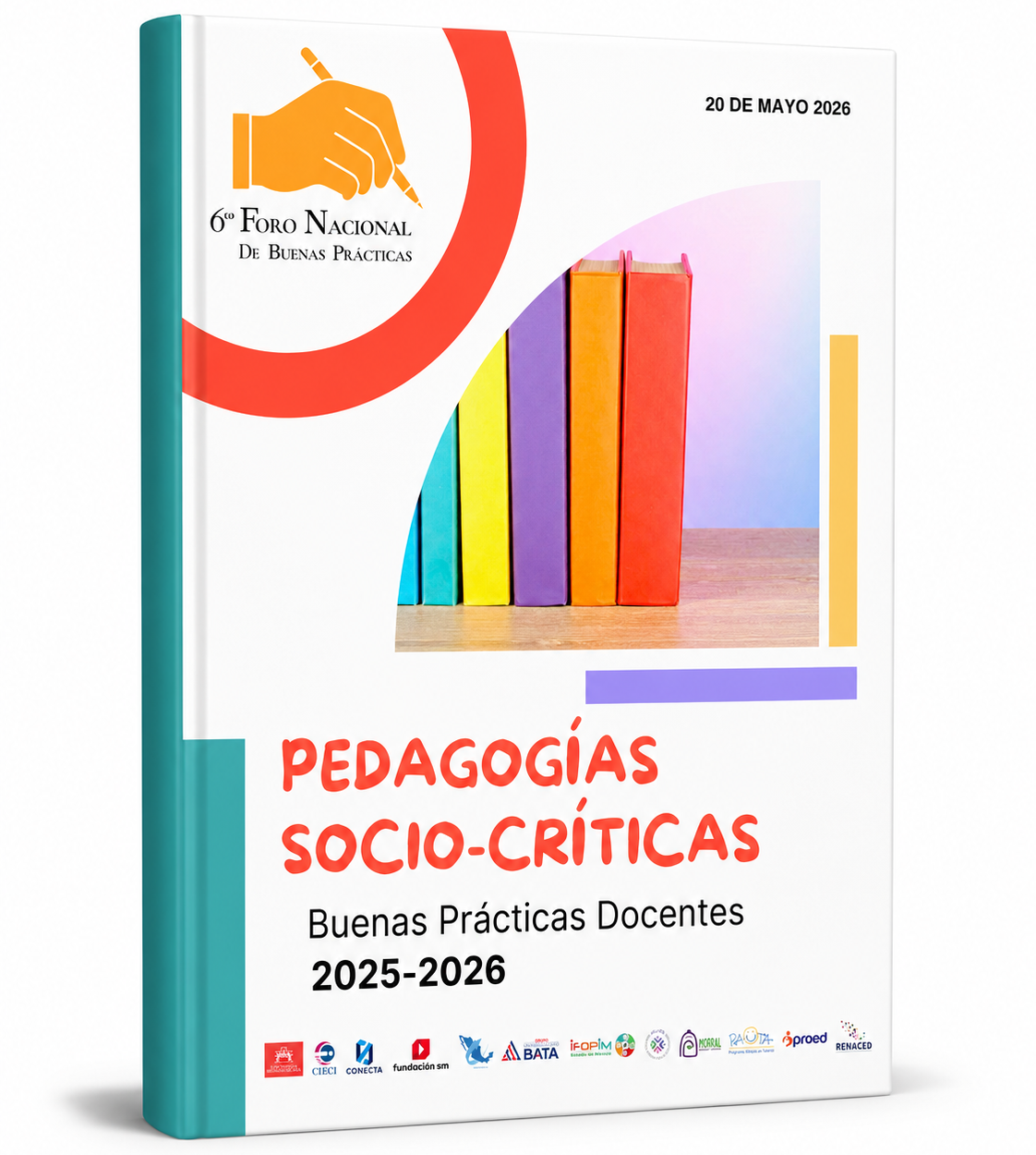 Libro en fondo blanco con la portada de la publicación “Pedagogías socio-críticas: Buenas Prácticas Docentes 2025-2026”.
